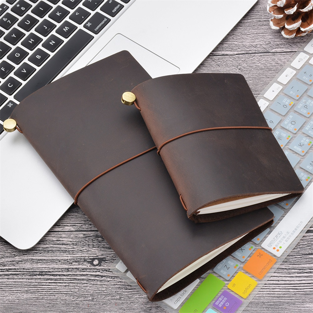 Leather Work Notepad - Carnet de voyage en cuir véritable,